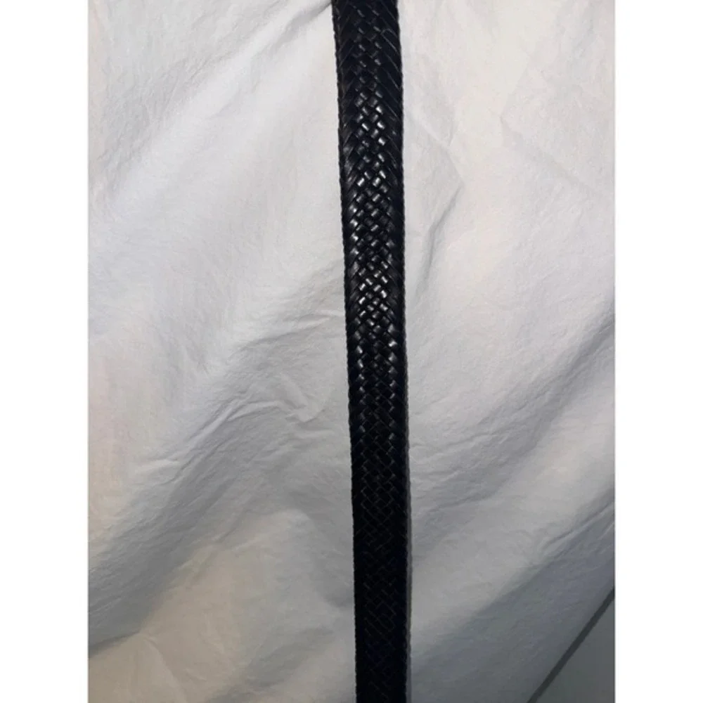 Coach Mens‎ Black Braided Leather Belt 38 95cm Woven Silver Buckle 90008